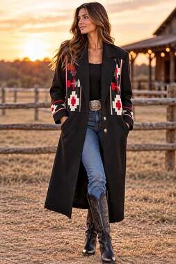 Vintage PIONEER WEAR Miller Ranch Wool Coat L Southwestern Maxi Coat Aztec #180